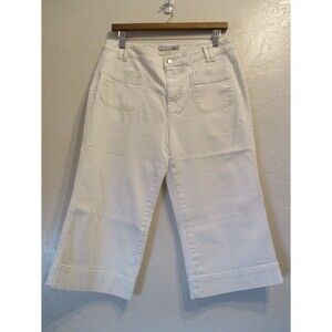 Chicos Platinum Womens Sz 8 White Denim Capri Crop Pants Jeans Nautical Coastal